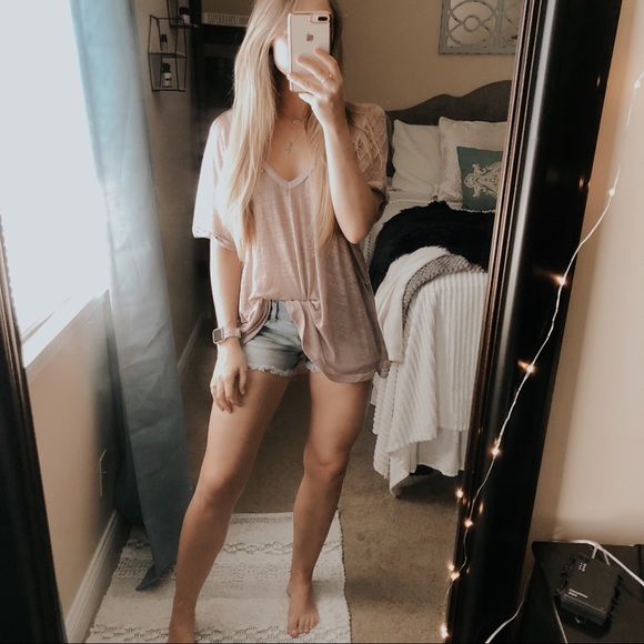 Free People Tops - We the Free Pink Burnout Rolled Sleeve Tee